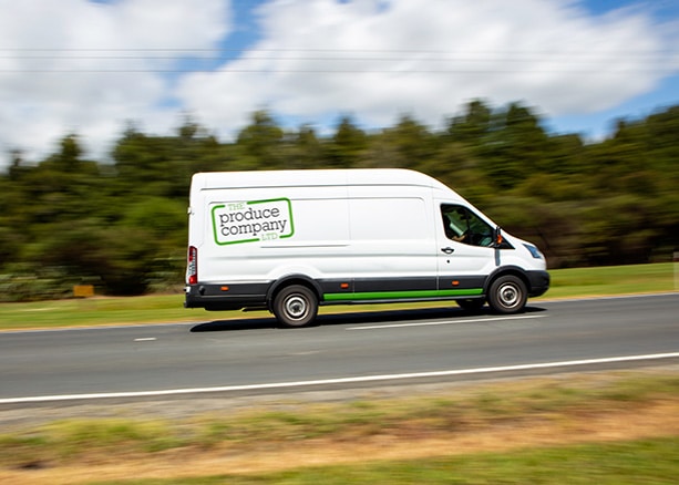 Fully-integrated-courier-CTA-Produce-company Fresh produce courier delivery service.